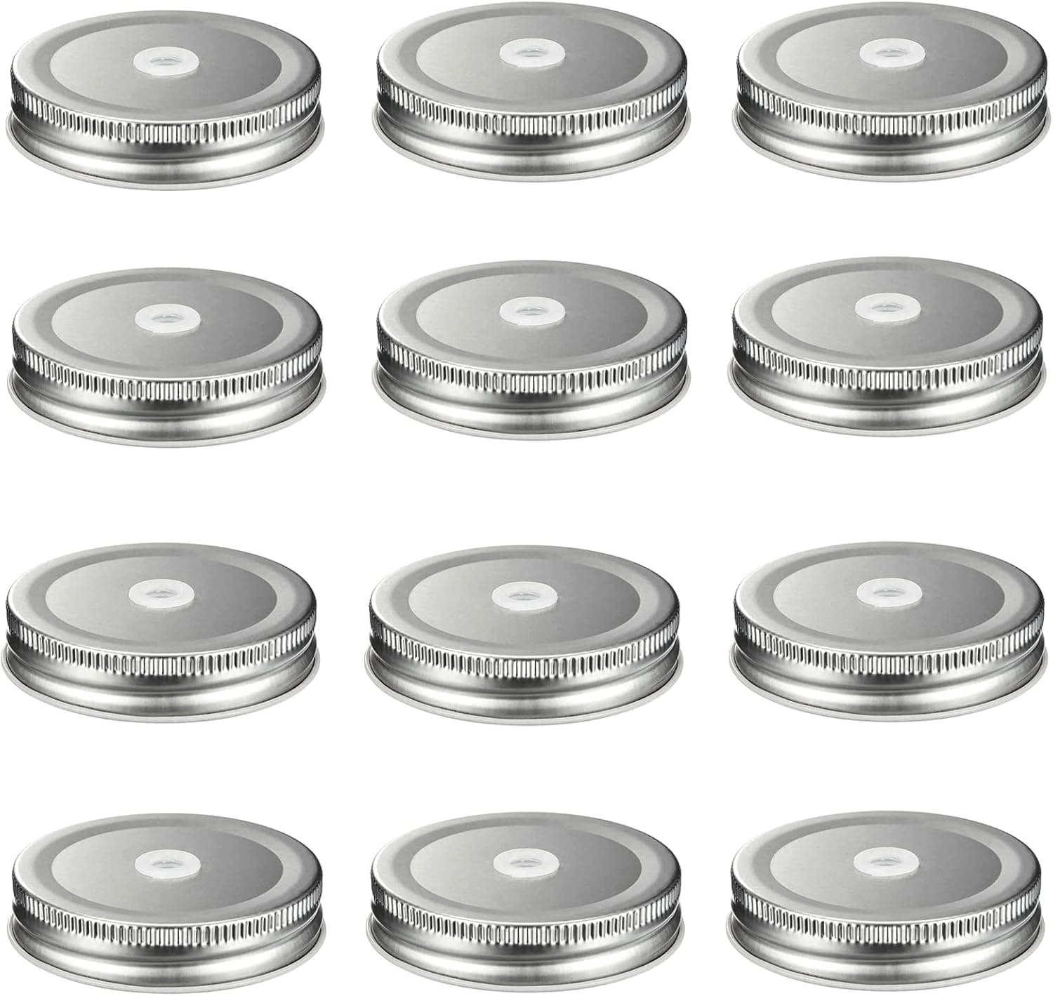 12 Pieces Stainless Steel Regular Mouth Mason Silver Jar Lids with Straw Hole Straws Leak Proof Secure(2.75 Inches Silver)
