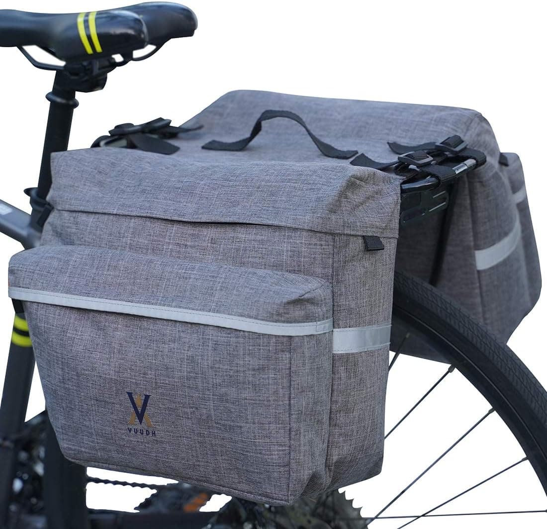 Vuudh Bike Pannier Bag - 30L Bicycle Bag with Reflective Trim, Water-Resistant Bike Rear Seat Saddle Bags (Grey, M)