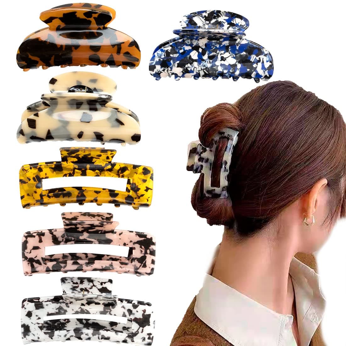 6 Pack Clearence Large Hair Claw Clips for Women Thick Hair, Non Slip Banana Clips, Matte Leopard Big Hair Claw Clip Strong Hold Hair Clips for Valentine's Day, Birthday, Mother's Day