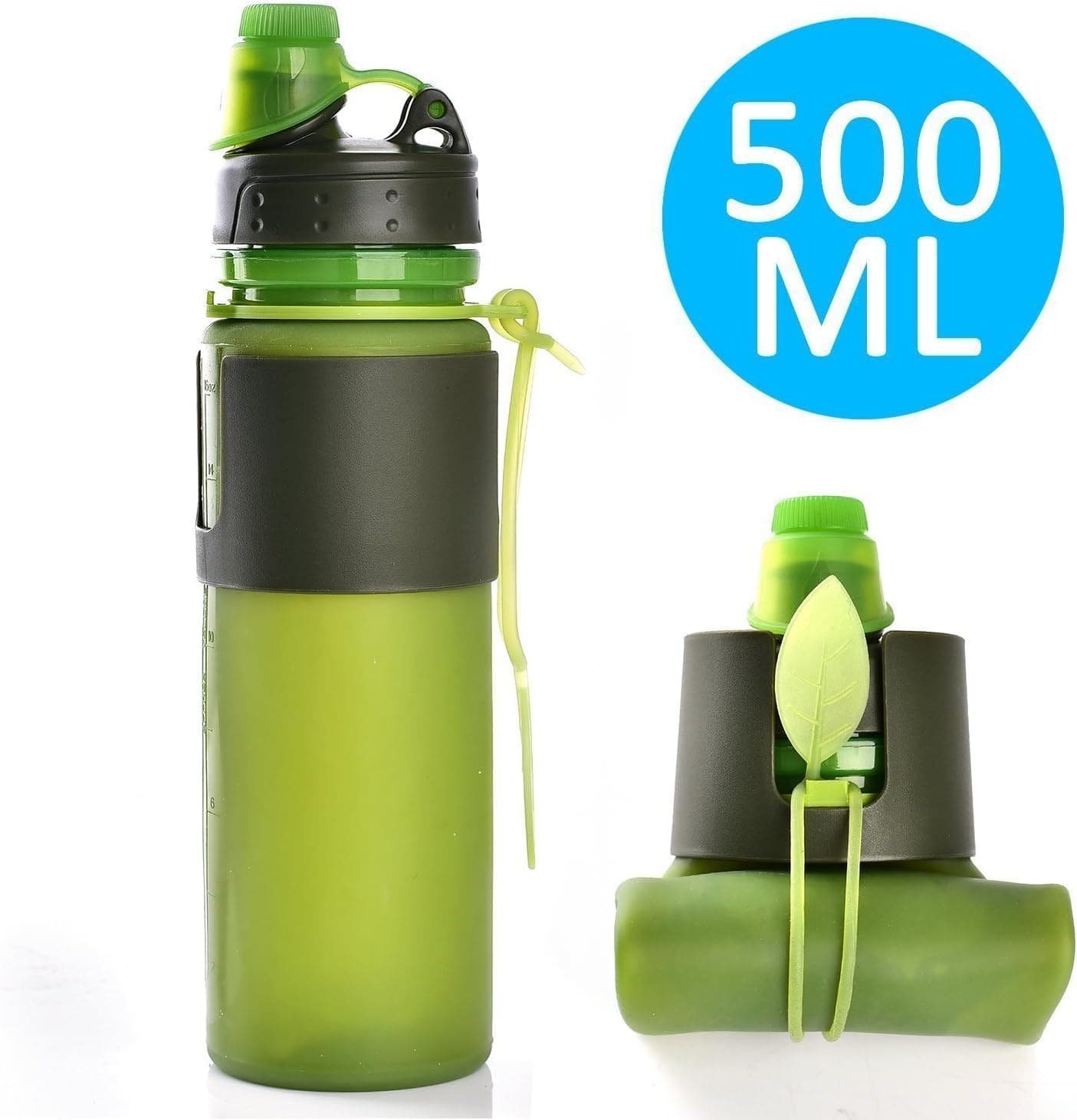 senbowe Collapsible Sport Water Bottle trade; Genuine Premium Silicone Collapsible Foldable Water Bottle for Travel, Sport and Outside -BPA Free, FDA Approved,16.9 Ounce,Leak Proof Twist Cap