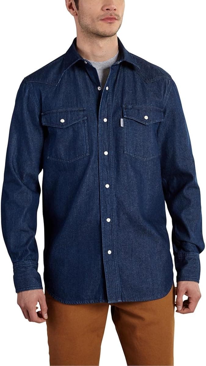 Carhartt Men's Ironwood Denim Work Shirt Snap Front Relaxed Fit