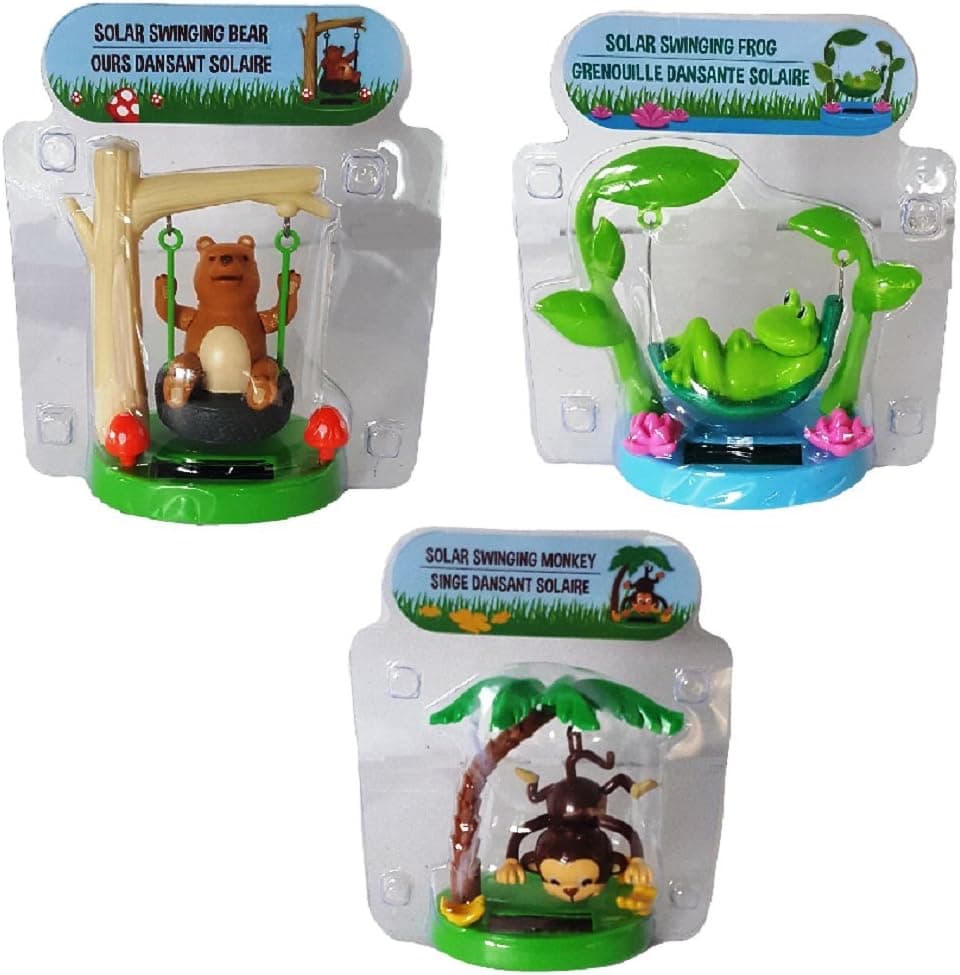 Greenbrier Solar Powered Animals Bundle of 3: Solar Swinging Monkey, Bear and Frog