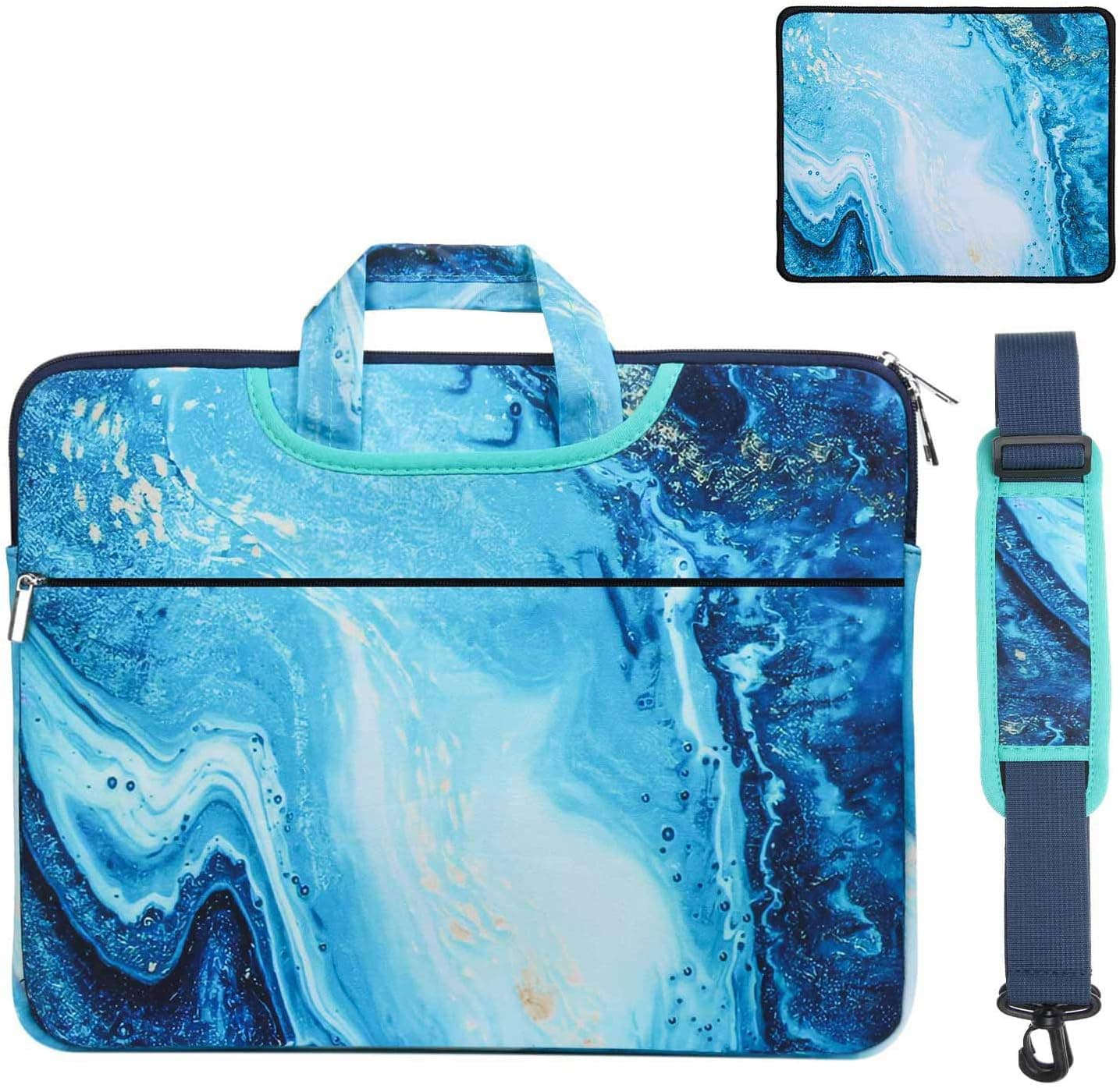 13.3 15.6 inch Laptop Shoulder Messenger Handbag Sleeve Notebook Computer Carrying Case Multiple Styles Protective Cover with Mouse Pad Gift (13-13.3 inch-Blue Sea Wave)