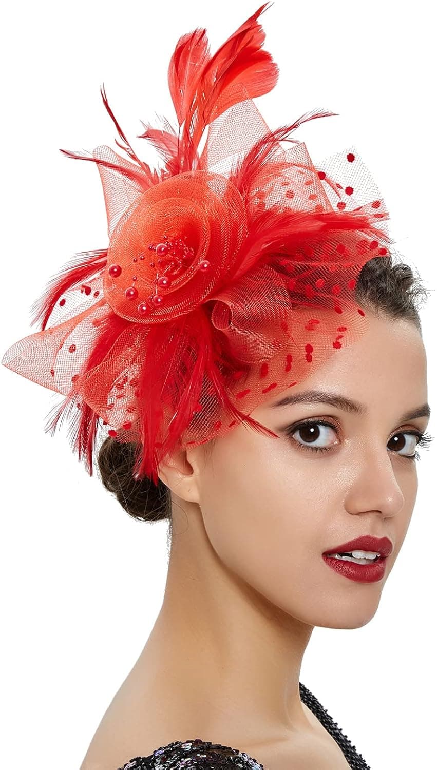 UTTPLL Fascinators for Women Tea Party Headband Kentucky Derby Hats Wedding Cocktail Flower Mesh Feathers Hair Clip