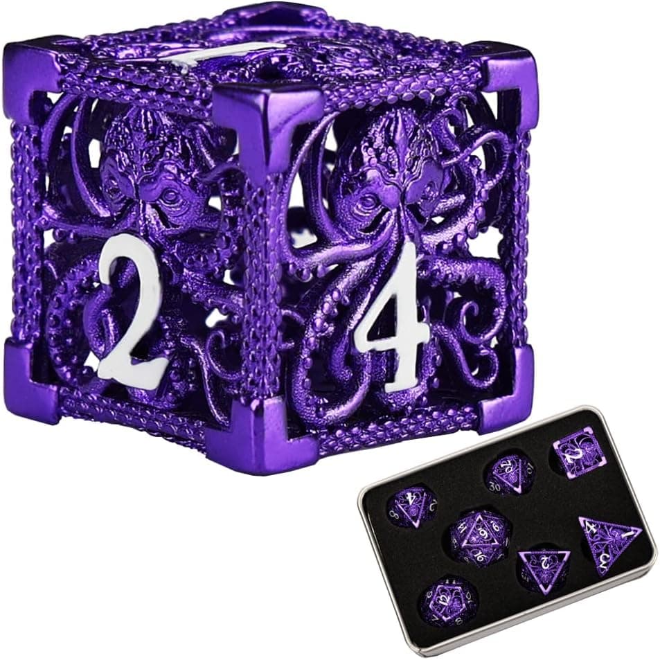 7pcs Hollow Metal Dice Set Metal Polyhedral Dice for DND Dungeons and Dragons Role Playing Games Pathfinder or Any Other RPG or war Game Board Game Cthulhu dice