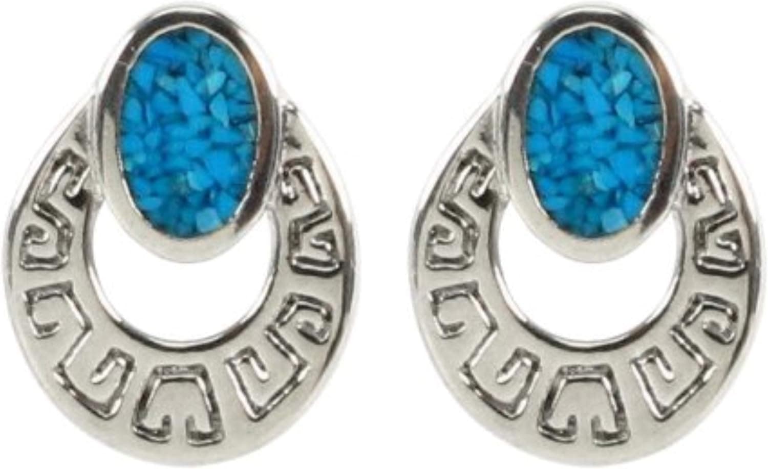 Earring, lead-safe, turquoise (stabilized) and silver-plated pewter, blue and silver, 15x11mm double oval, surgical steel earstuds.