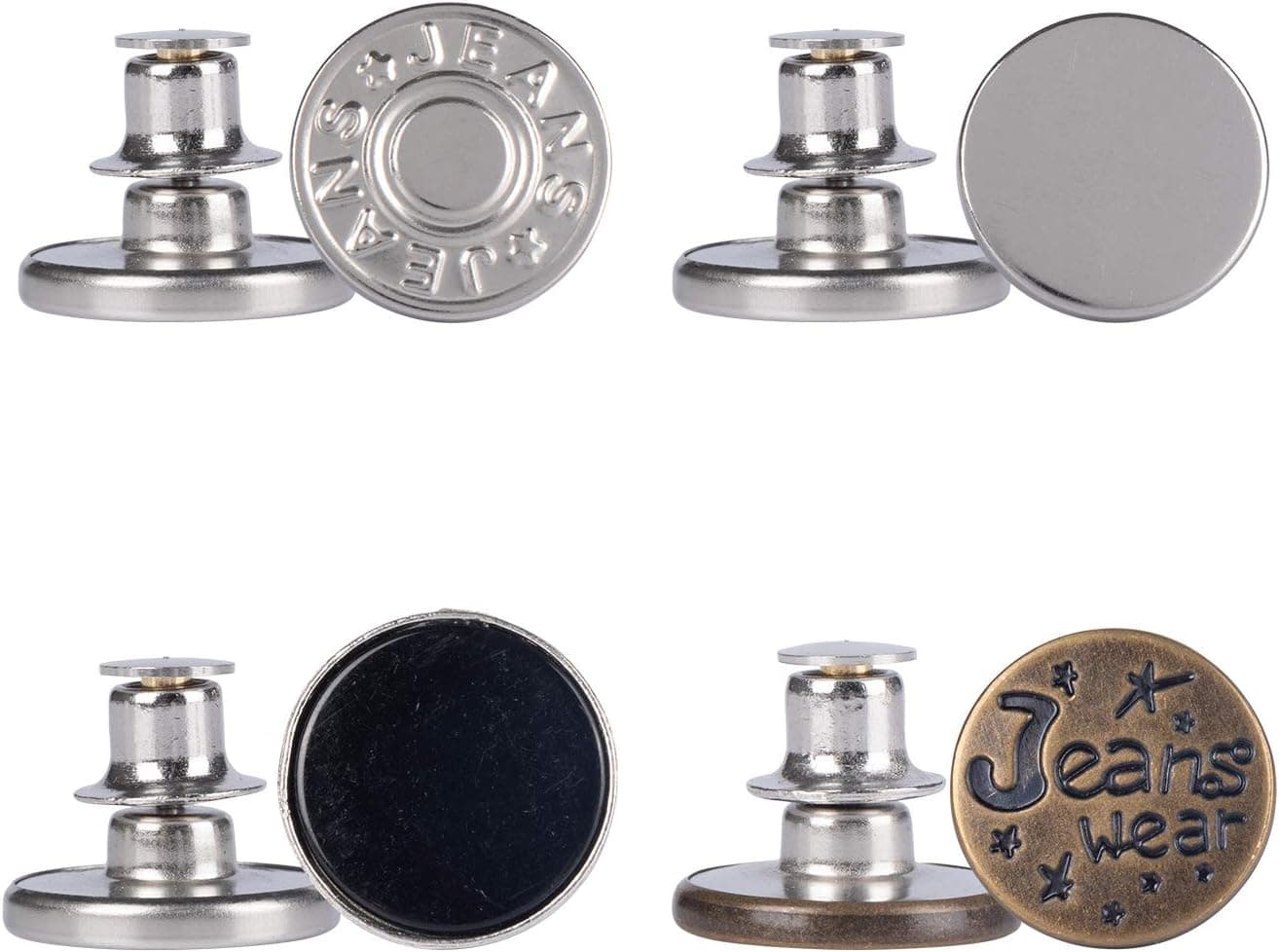 Replacement Jean Buttons,No Sew Perfect Fit Instant Button ,Removable Metal Button to Extend or Reduce Pants Waist Size,Detachable Pants Button Pins (17mm) (4 pcs)