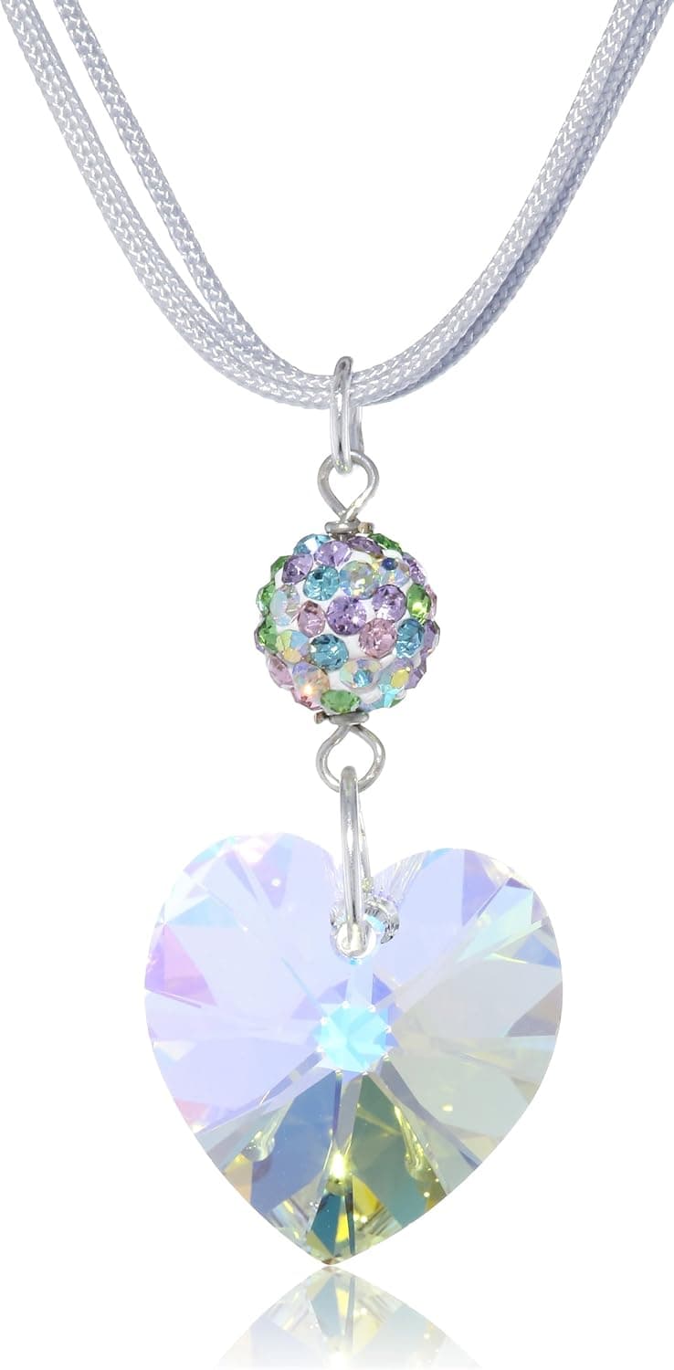 Amazon Collection Genuine Swarovski Elements Heart and Crystal Fireball Pendant Necklace, 18"