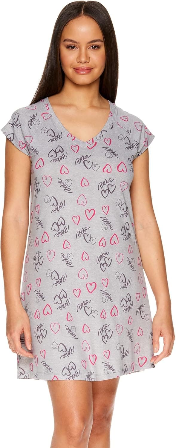bebe Womens Short Sleeve Lounge Pajama Dorm Sleepshirt Nightgown