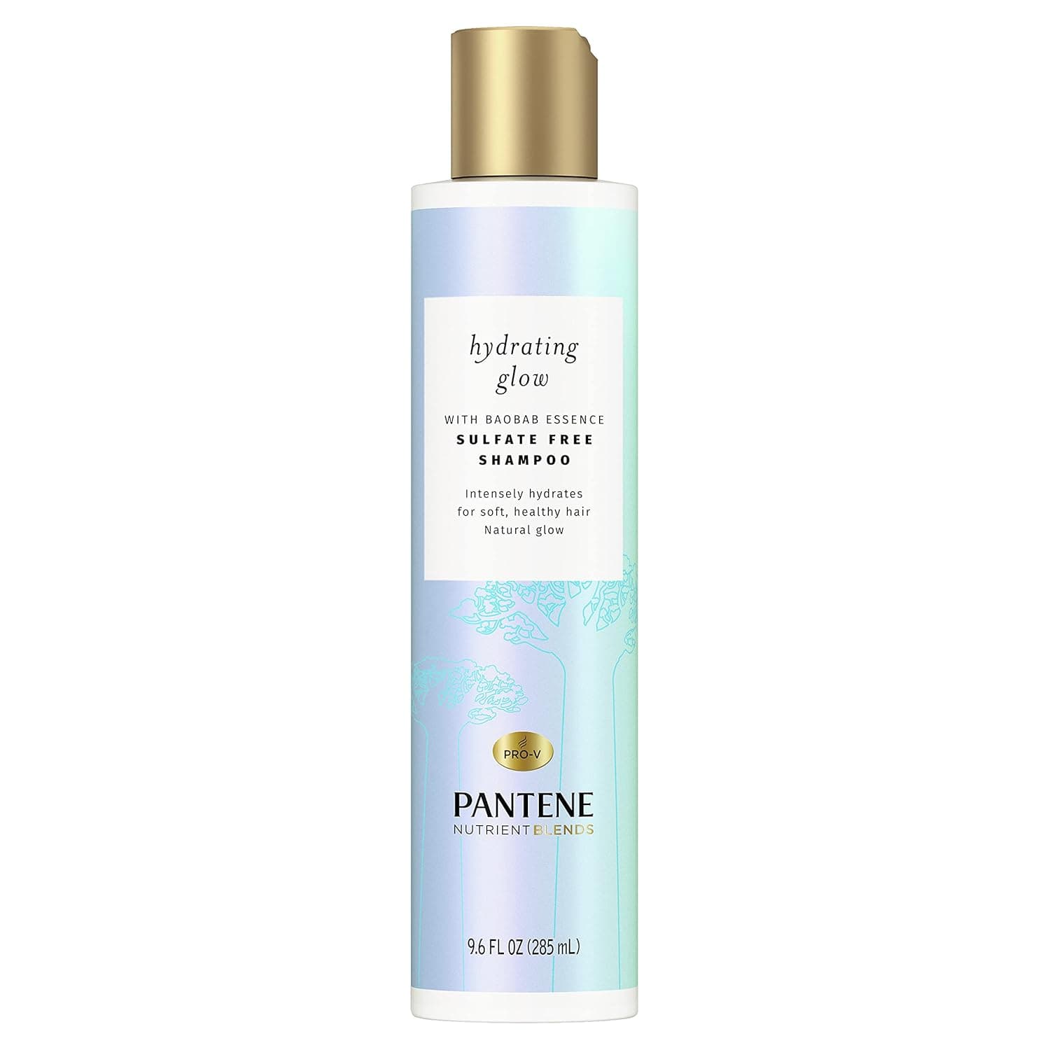 Pantene Sulfate & Silicone Free Shampoo with Baobab Essence, Hydrating Glow Nutrient Blends, 9.6 Fl Oz, Pack of 4