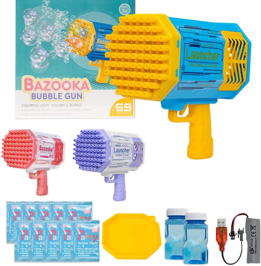 Bazooka Bubble Gun, for Kids, 50 Extra Bubble Packs, 69 Holes Bubble Blower, Bubble Maker, for Kids, Parties, Birthdays, Spring or Summer Toys for Kids…