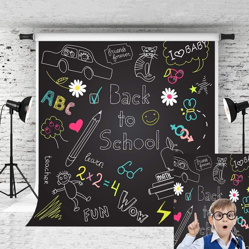 Kate 6.5x10ft Back to School Backdrops Blackboard Pattern Background Students Party Photo Backdrops Party Decoration