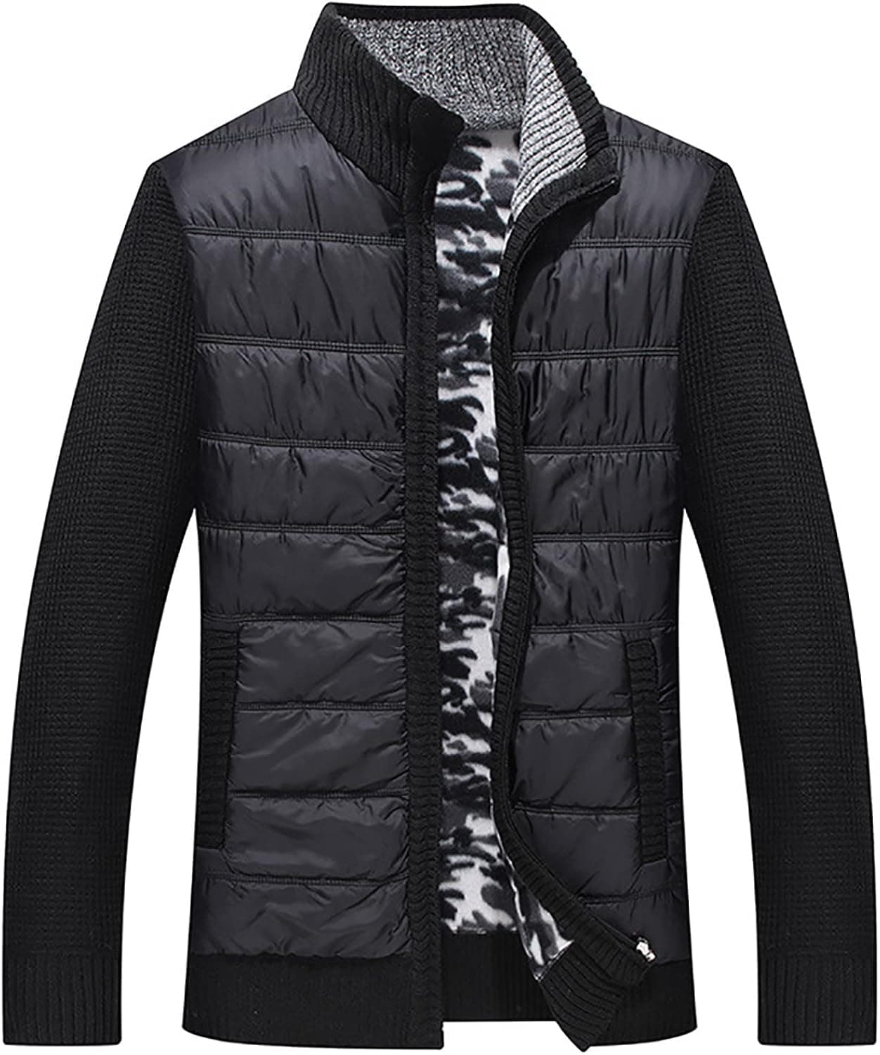 Homisy Cardigan Sweaters for Men,Button up Sweater Stripe Printed Knit Open Front Coat Fashion Fall Winter Warm Sweater