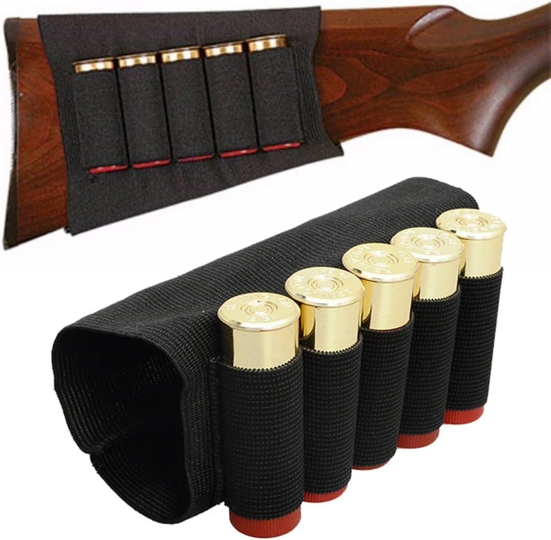 Buttstock Rifle Shotgun Shell Holder 5rounds Butt Stock Rifle Cartridge Holder Ammo Elastic Loops For 12 Gauge/20G Black