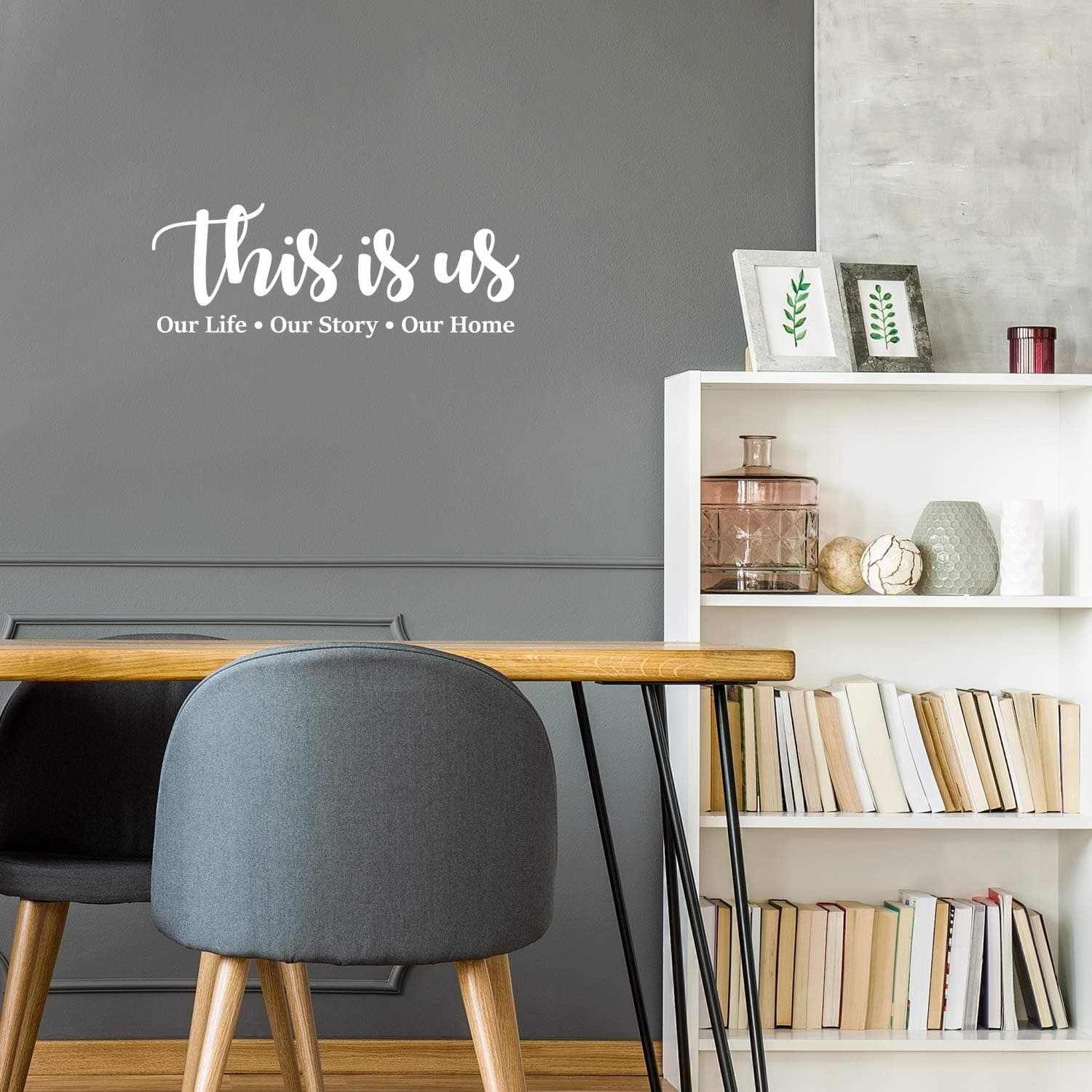 Vinyl Wall Art Decal - This is Us Our Life Our Story Our Home - 11" x 30" - Modern Inspirational Quote Sticker for Family Home Living Room Dining Room Bedroom Entryway Decor (White)