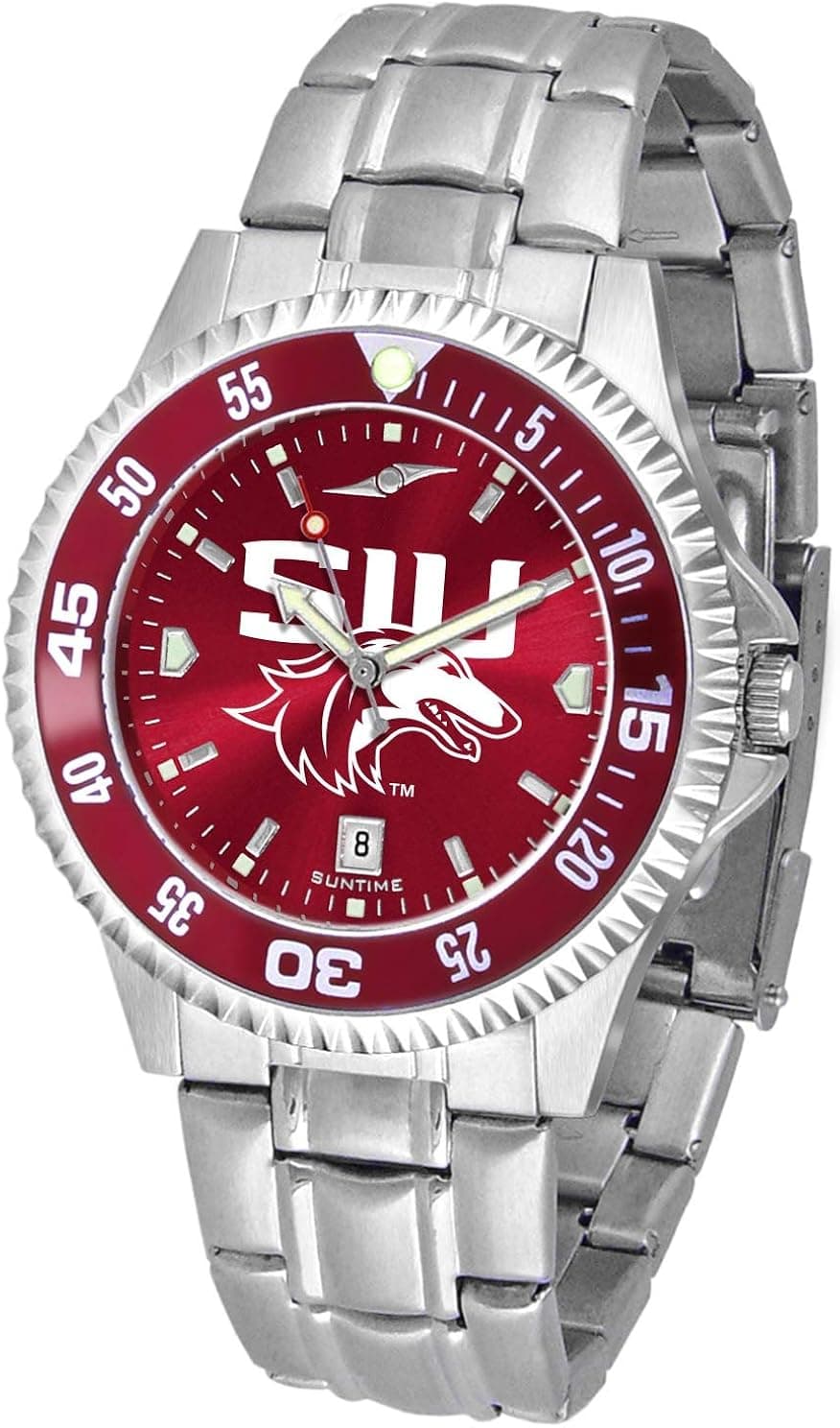 Sun Time Southern Illinois Salukis Men's Competitor Steel Watch AnoChrome with Color Bezel