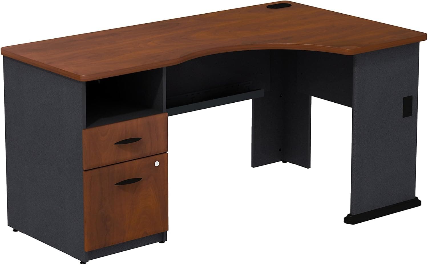 Bush Business Furniture Series A Single Pedestal Corner Desk in Cherry/Galaxy
