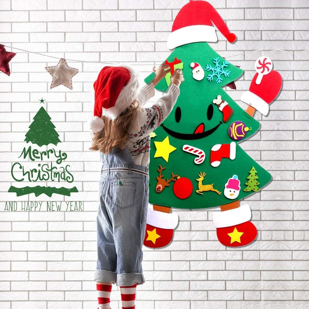 O-heart Upgraded DIY Felt Christmas Tree for Kids, Playful and Cute Hands and Feet Design, 3ft Christmas Tree + 30pcs Detachable Ornaments, Best Xmas Gifts Door Wall Hanging Decorations