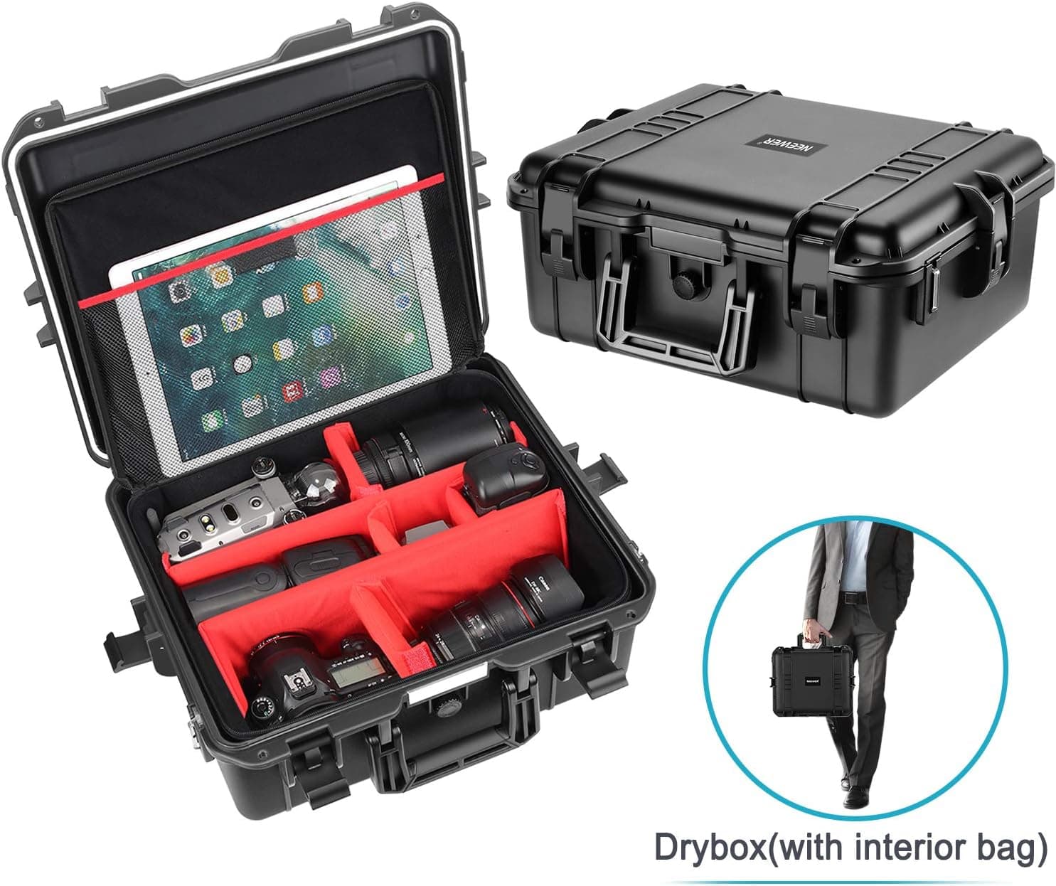 Neewer Waterproof Hard Case with Inner Bag - Padded Dividers Design for Camera, GoPro, DJI Quadcopter, Lens, Flash, Other Accessories, Medical Equipment and More, NW-201 (Black)
