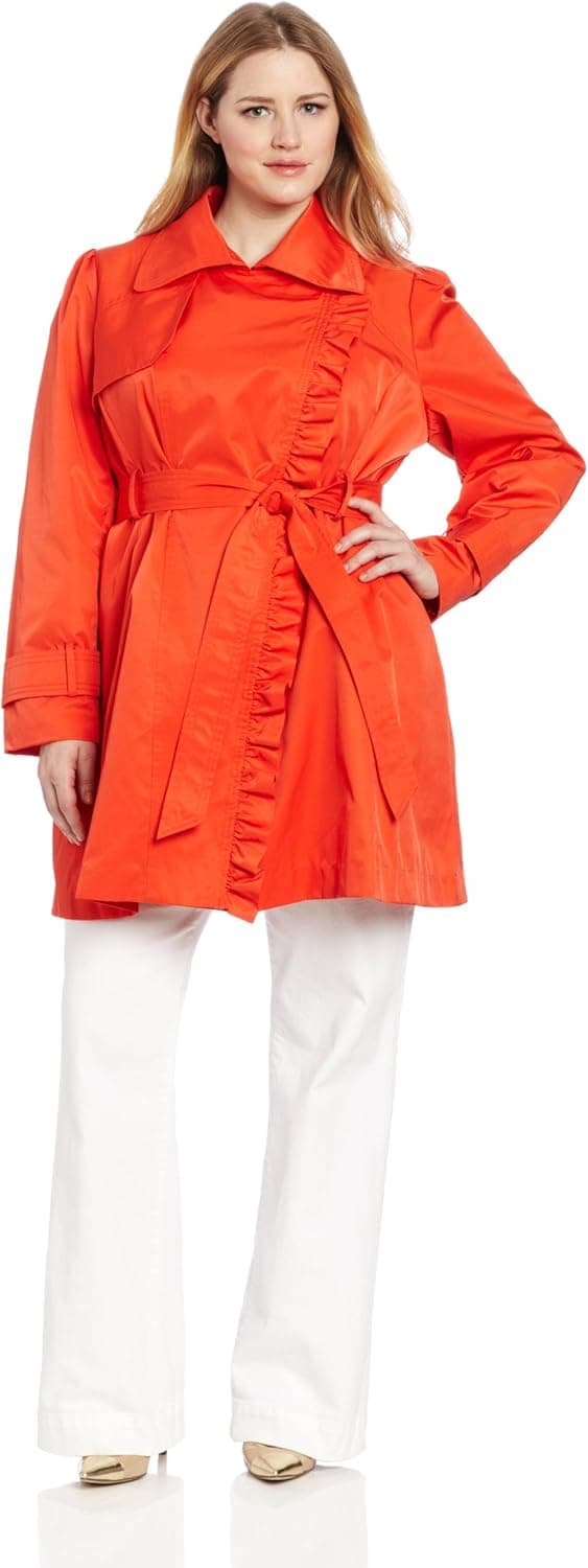 Jessica Simpson Women's Plus-Size Ruffle Front Trench Coat