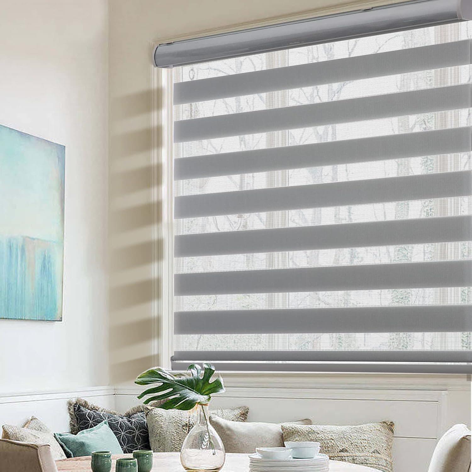 MYshade Roller Shades Zebra Blinds for Windows Cordless Day and Night Light Filtering Blinds Dual Layer Roller Blinds 27" x 72" Grey
