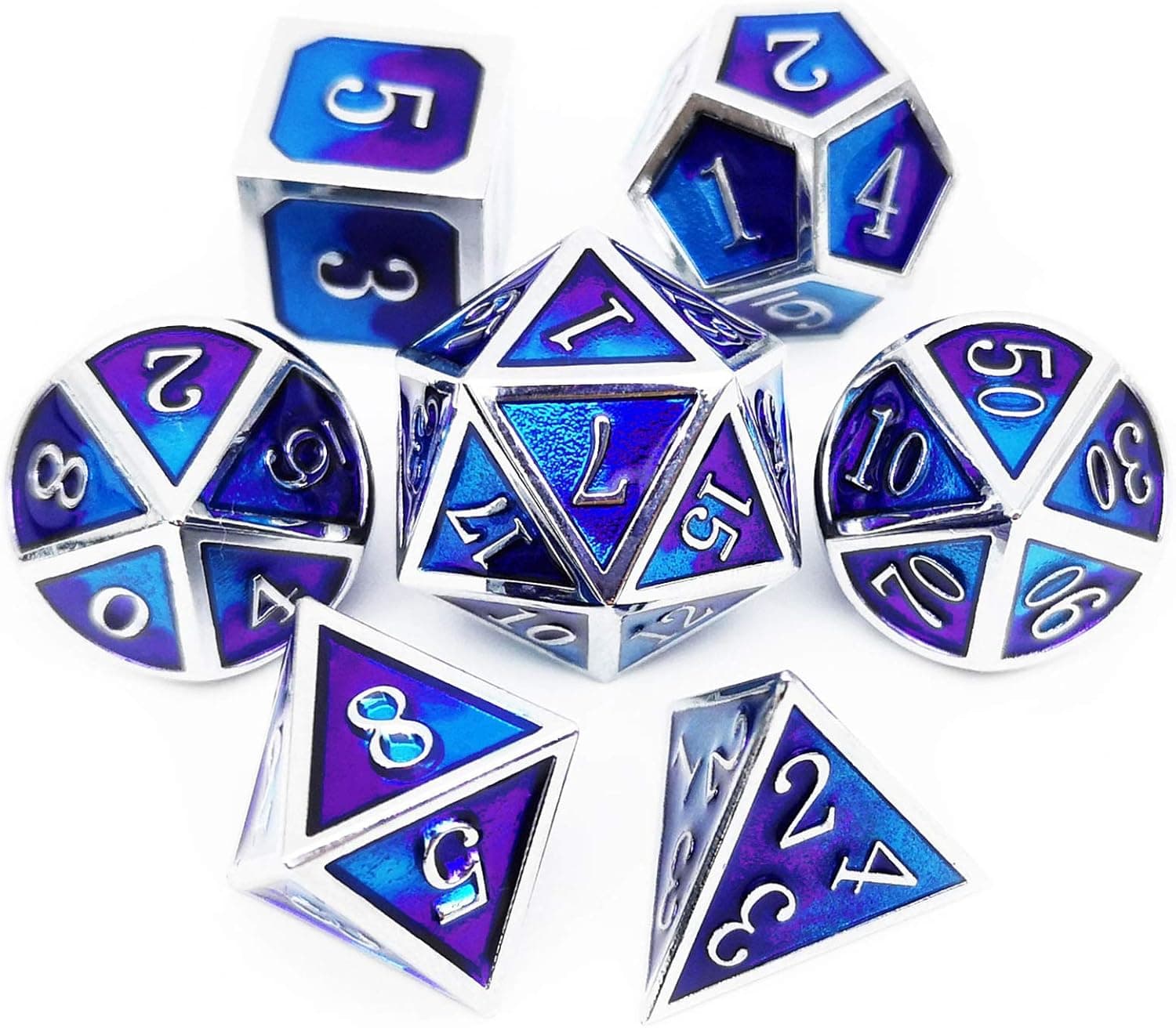 Haxtec Silver Purple Blue DND Metal Dice Set D&D Dragon Dice for Dungeons and Dragons TTRPG-Myth