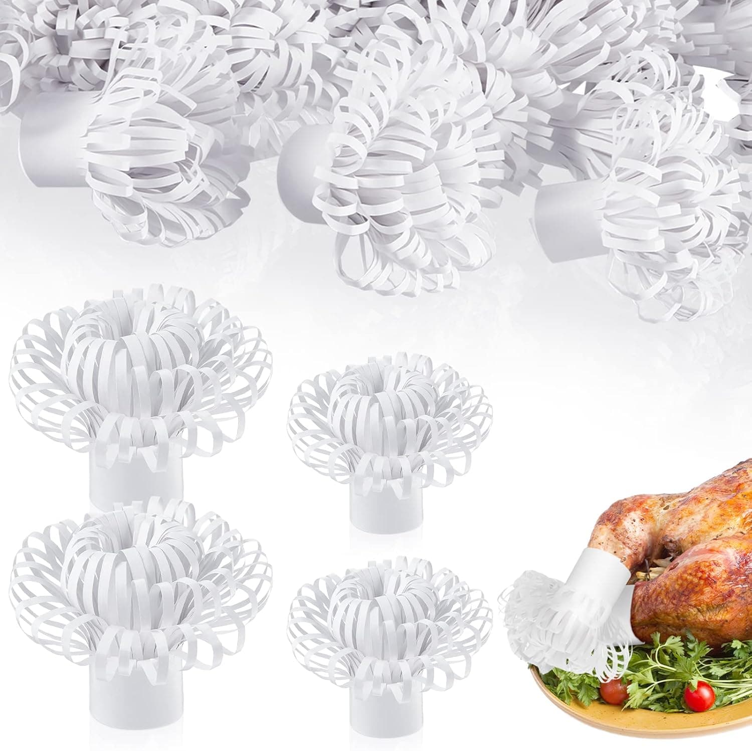 30 Pcs Decorative Paper Holders for Chops Turkey Leg Paper Pork Chop Frills Turkey Frills Paper Pork Lamb Chop Frills Small Chicken Leg Holders for Rib Roast Culinary Food Presentation, 2 Sizes