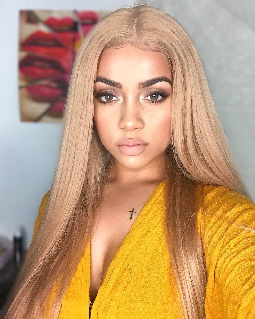 FUHSI 13*6 Lace Front Wig Kanekalon Synthetic Hair Real Natural For Women – Soft & Smooth, Tangle-Free Straight Lace Front Wig,Elastic Straps,Comfortable & Adjustable For Perfect Fit –103# Blonde 250D 22"