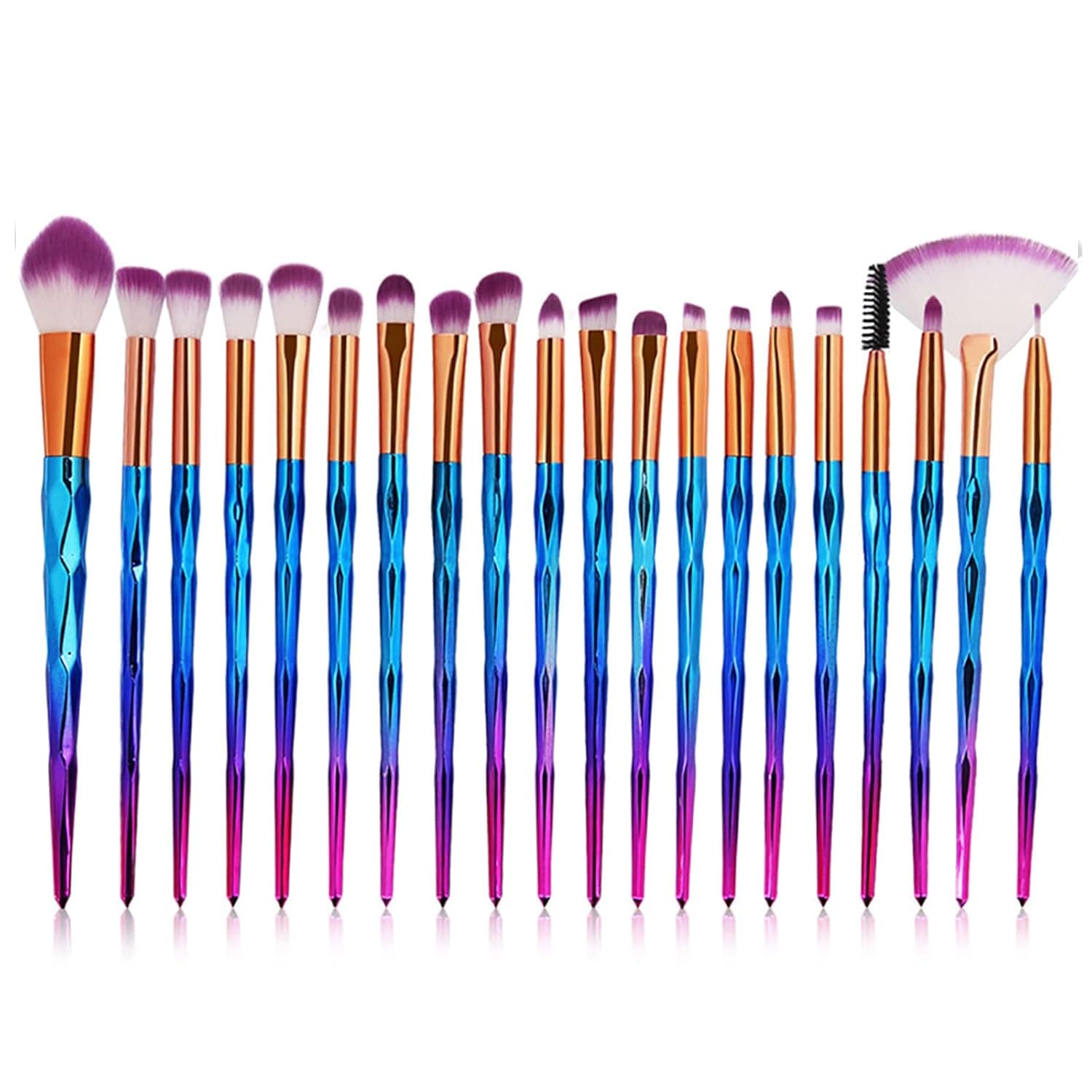 20pcs Makeup Brushes Set, Shiny Gold Diamond and Foundation Powder Cream Eyeliner Blush Brush Kits (blue)