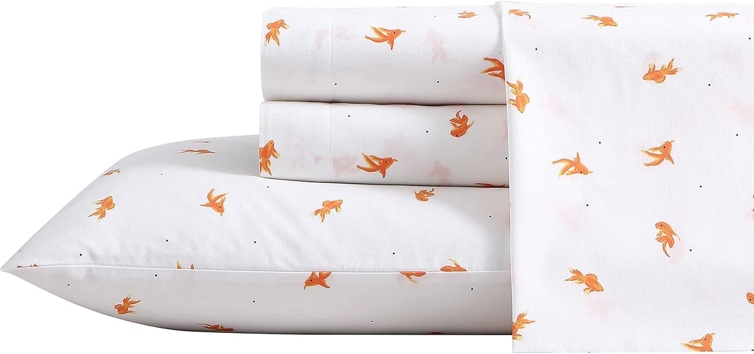 Poppy & Fritz - Twin Sheets, Cotton Percale Bedding Set, Crisp & Cool, Lightweight Home Decor (Goldfish, Twin)