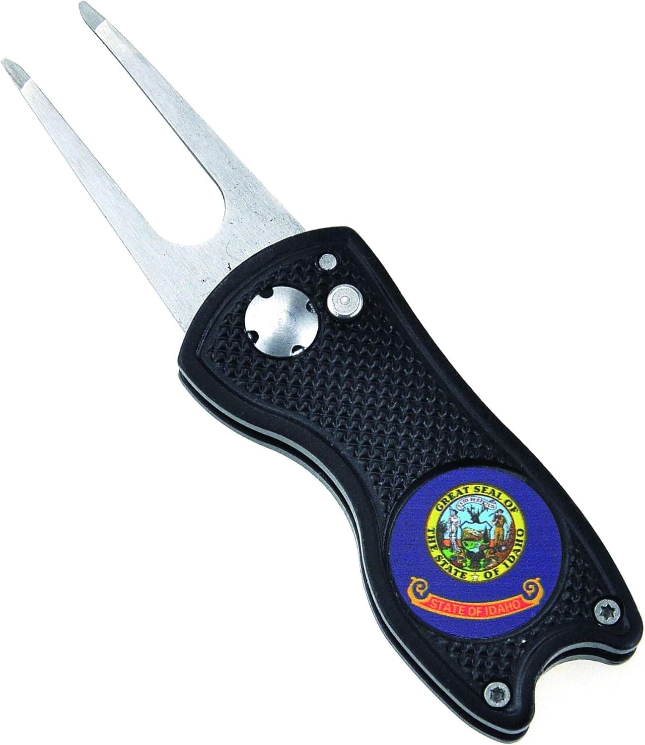 Mile High Life | All Metal Foldable Switch Blade Golf Divot Repair Tool | Pop-up Button | Magnetic Ball Marker | US States Flag Ball Marker (Idaho)