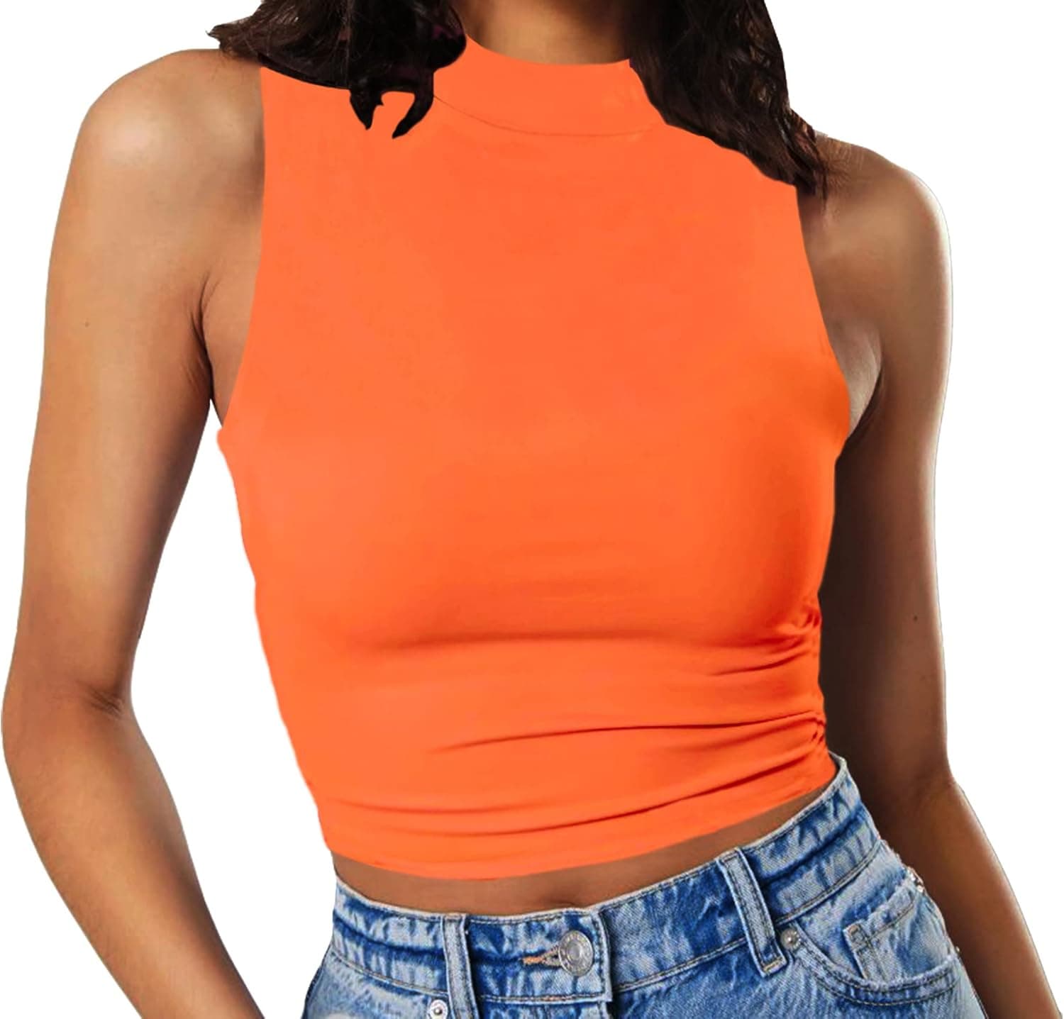 GEMBERA Women's Basic High Neck Sleeveless Slim Fitted Crop Mock Tank Top
