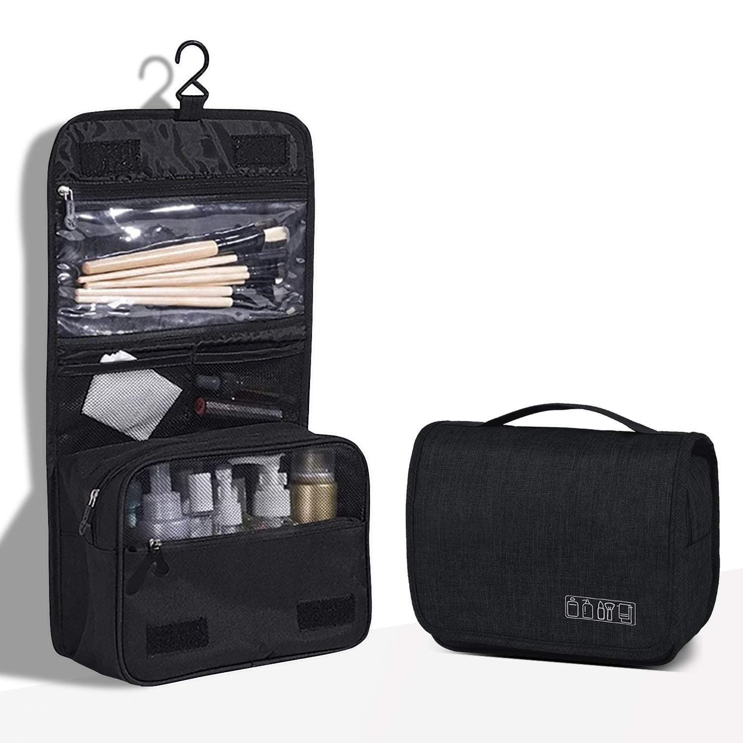 Snapmade Portable Toiletry Bag for Men Women - Multifunction Cosmetic Waterproof Travel Size Toiletries Bag, Hanging Organizer Travel Toiletry Bags-Black