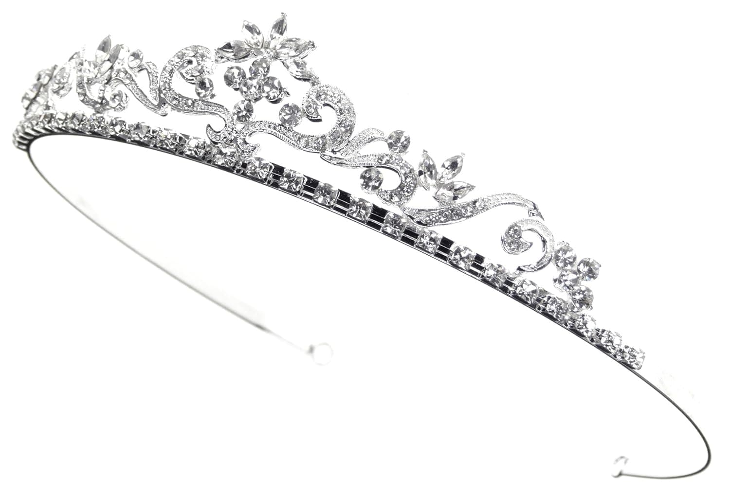 Delicate Bridal Wedding Tiara of Rhinestone-Encrusted Scrolls with Marquise Rhinestone Embellishments #82CF0