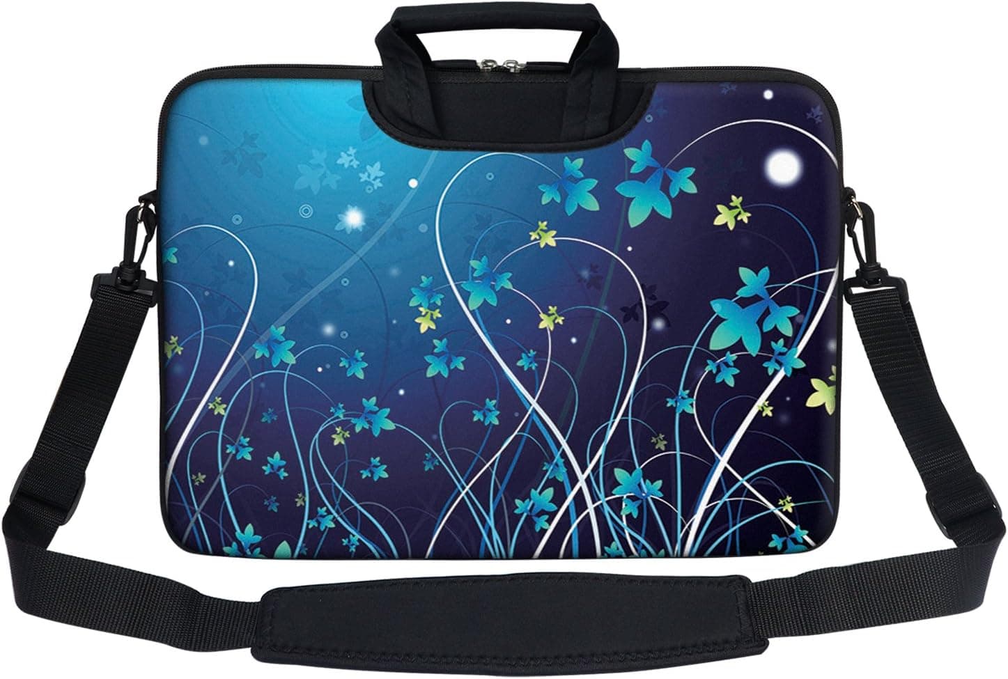 Meffort Inc Neoprene Laptop Shoulder Briefcase Bag Carry Case Handbag for 15 15.6 inch Notebook Computer - Blue Mini Flower Swirl