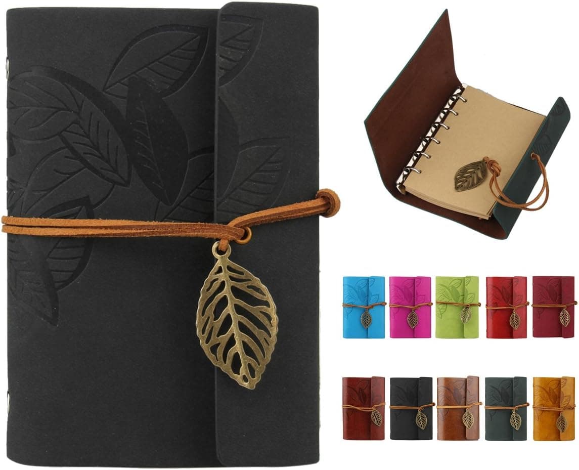 DEALPEAK Refillable Retro PU Leather Cover with Loose Leaf String Diary Journal Book Memo Notebook (black)