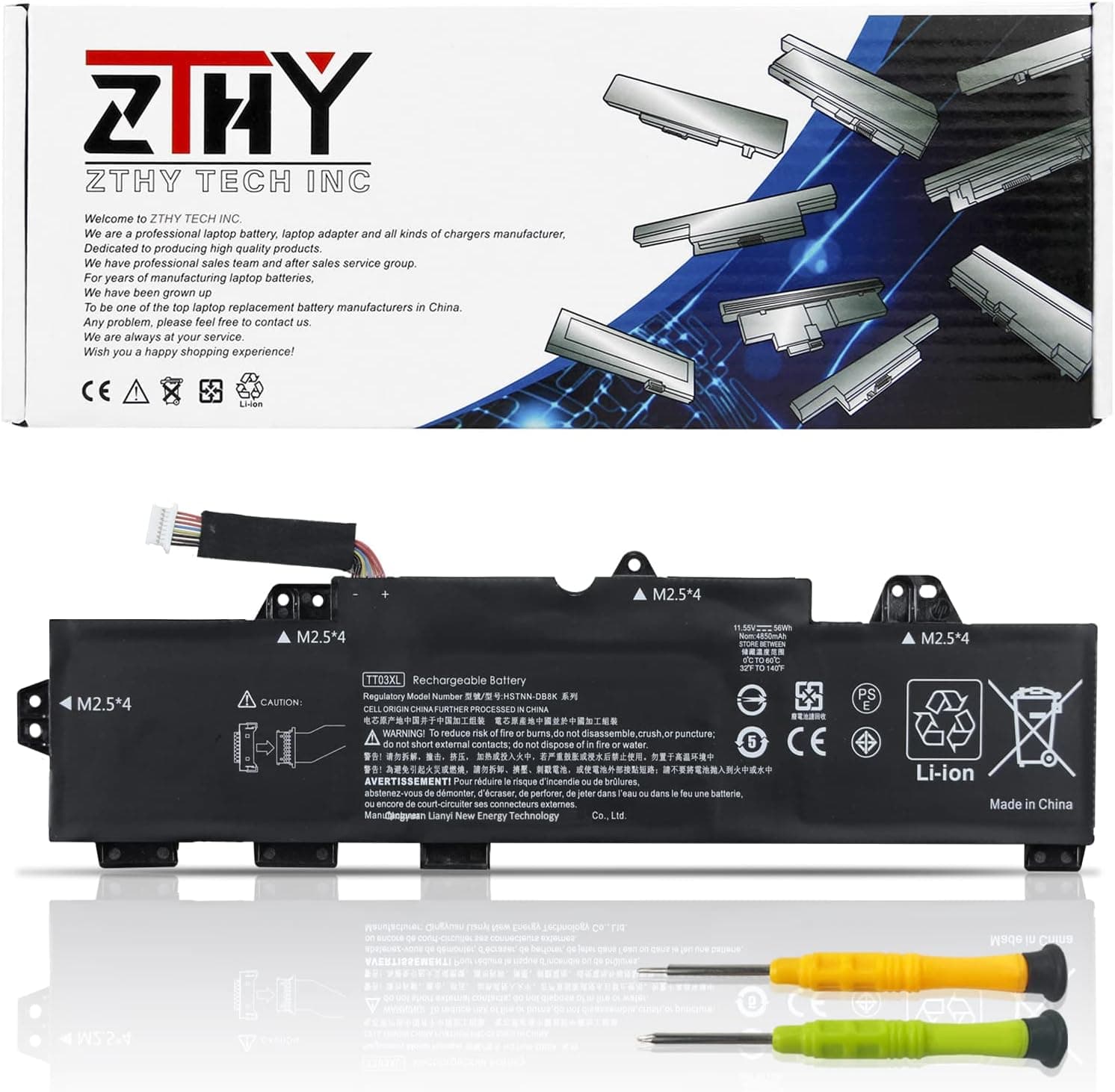 ZTHY TT03XL 933322-855 932824-421 Laptop Battery Replacement for HP EliteBook 755 G5 /850 G5 /850 G6, ZBook 15U G5 /15U G6 Series 932824-1C1 932824-2C1 HSTNN-LB8H HSTNN-DB8K 11.55V 56Wh 4850mAh