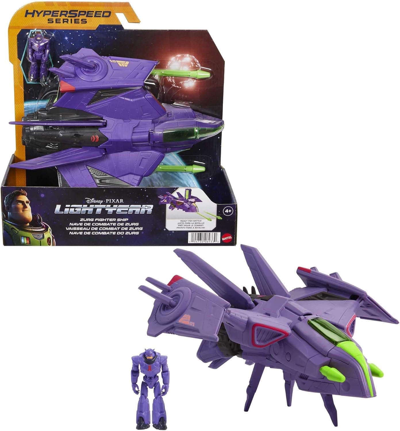 Mattel Lightyear Toys Hyperspeed Series Zurg Fighter Ship 9.25 Inches Long Authentic Detail, with Zurg Figure 2.25 Inches Tall, Fan Gift Ages 4 Years & Up