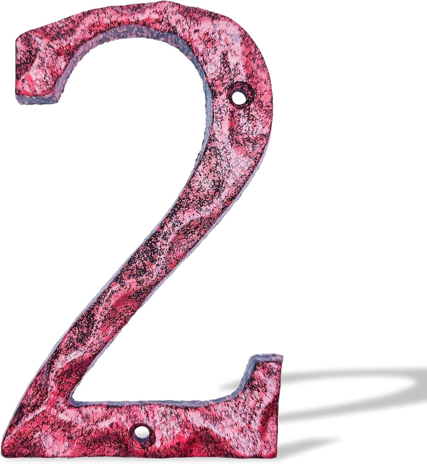 Cast Iron House Numbers| 5.5 Inch High Metal Sturdy Home Address Street Number for Houses Mailbox Outside or Front Door| Unique Handmade Pink Finish| Number 2