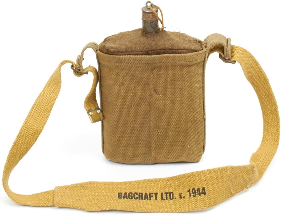 Original British WWII P-37 Water Bottle Set with Desert Carry Strap Dated 1944