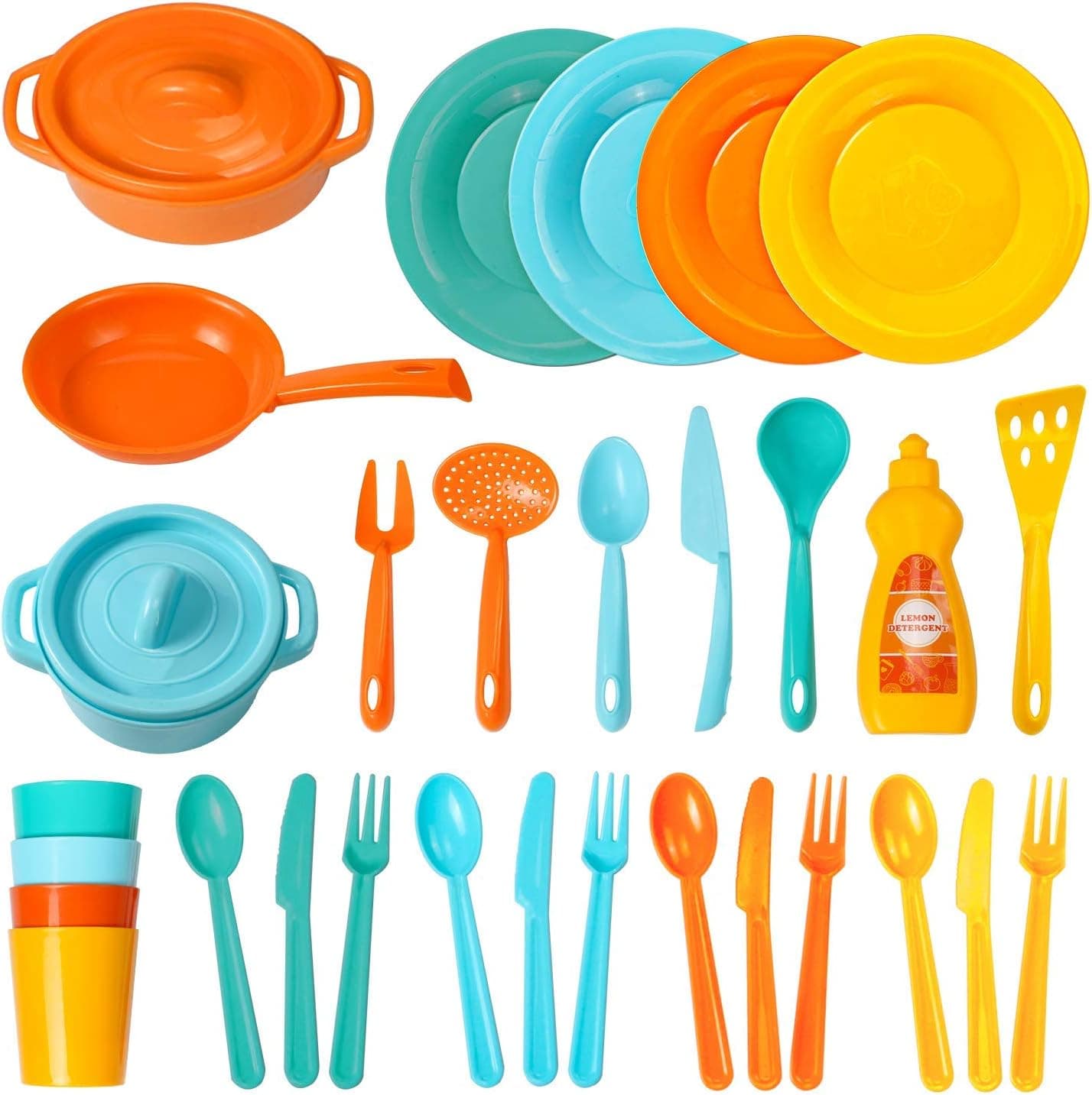 Muscccm Play Dishes Toys Kitchen Toys Set for Kids, 30 Pcs Pretend Play Cooking Toys Set for Kids Tableware Dishes Playset(Color Randomly)
