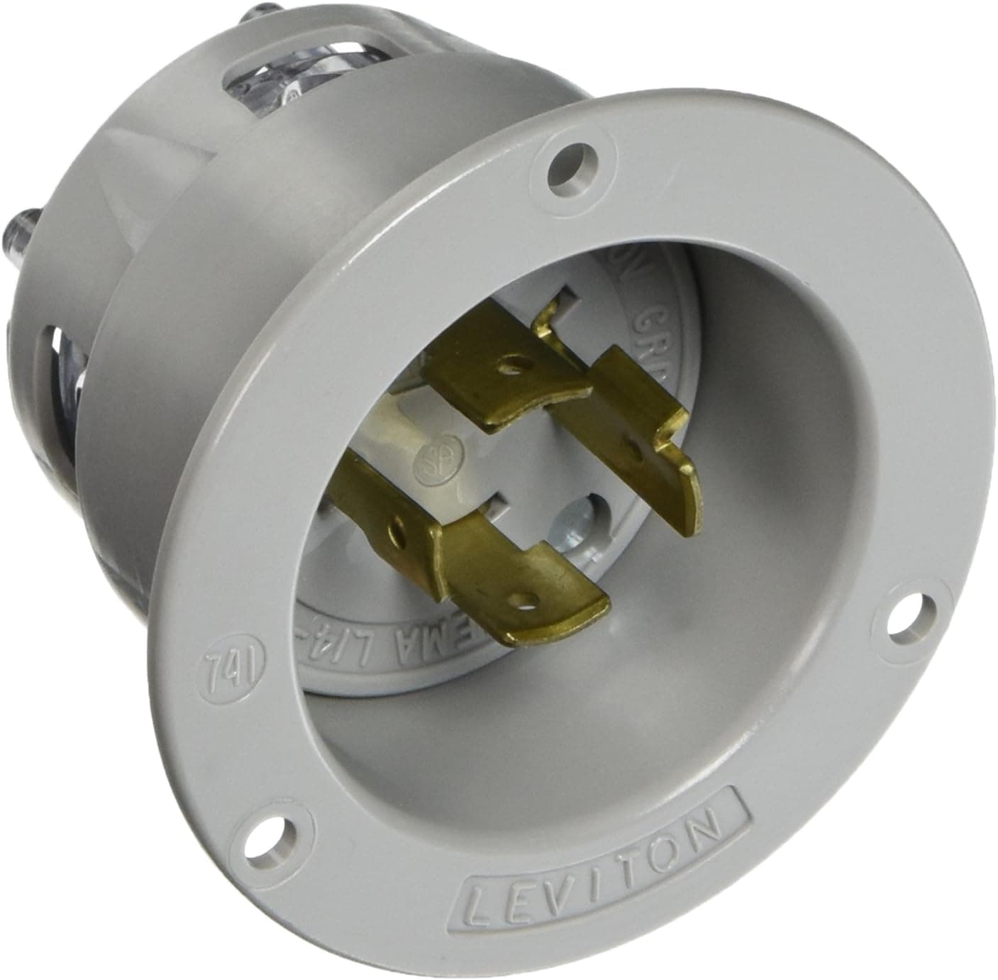 Leviton 2415 20 Amp, 125/250 Volt, Flanged Inlet Locking Receptacle, Industrial Grade, Grounding, Gray