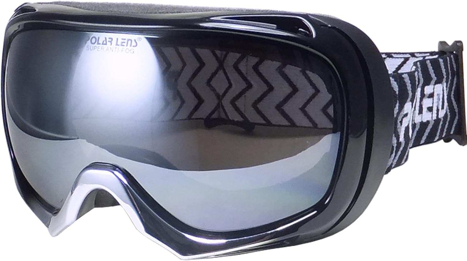 Polarlens PG32 Ultra Lightweight Shiny Black and Chrome Ski Goggles, Snowboard Goggles, Winter Goggles with Black Flash Mirror Anti Fog Lens is Helmet Compatible