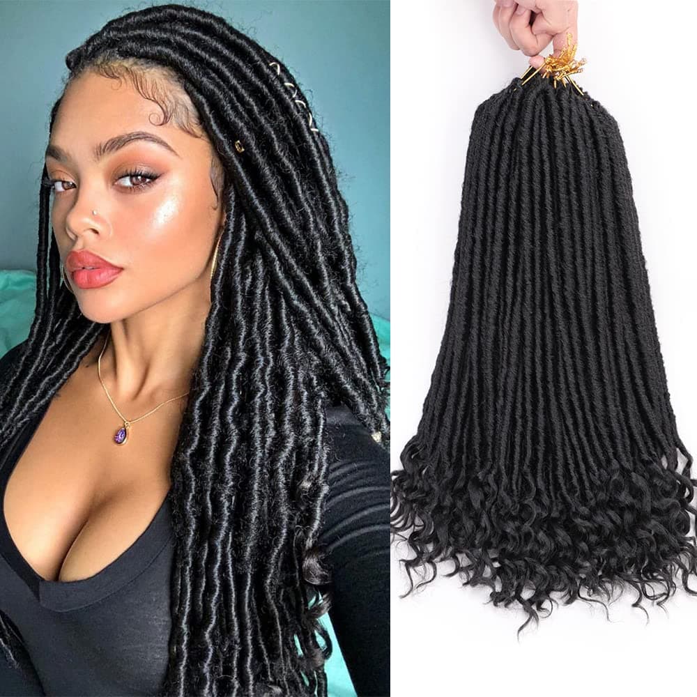 Gx Beauty 6Packs Goddess Faux Locs Crochet Hair 20 Inch Straight Goddess Locs with Curly Ends Synthetic Crochet Hair Braids for Black Women(1B#)