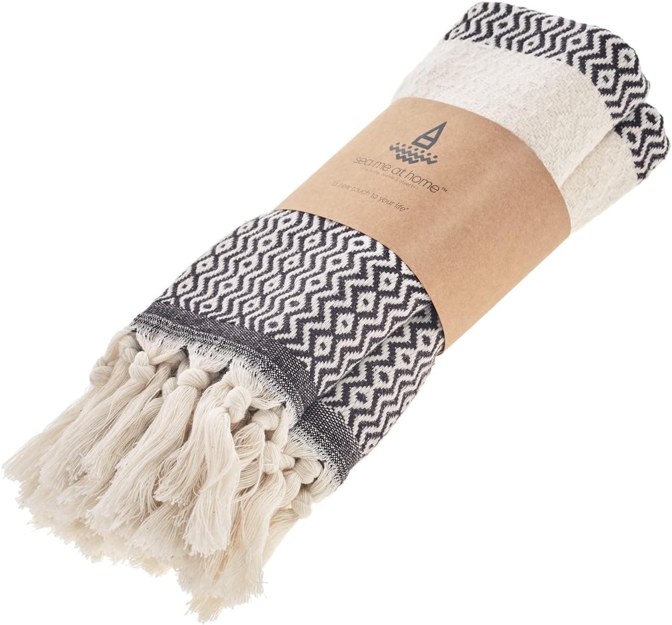 sea me at home Decorative Turkish Hand Towels for Bathroom with Bohemian Design (Set of 2), 100% Turkish Cotton Farmhouse Boho Kitchen Towel Set, 16 x 36 Inches, Hair Face Dish Tea Towels (Dark Gray)