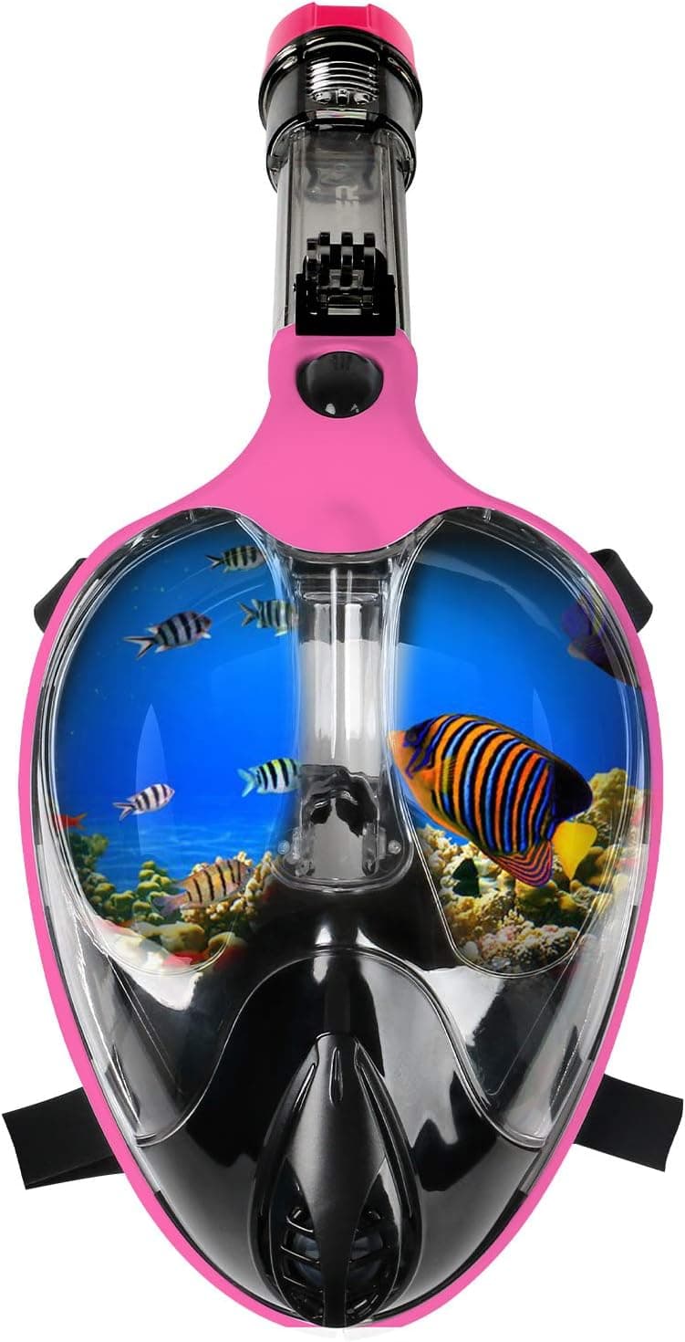 FinaTider Full Face Snorkeling Gear for Kids Anti Fog Anti Leak Snorkel Mask Set Detachable Camera Mount Foldable 180°Panoramic View for Adults