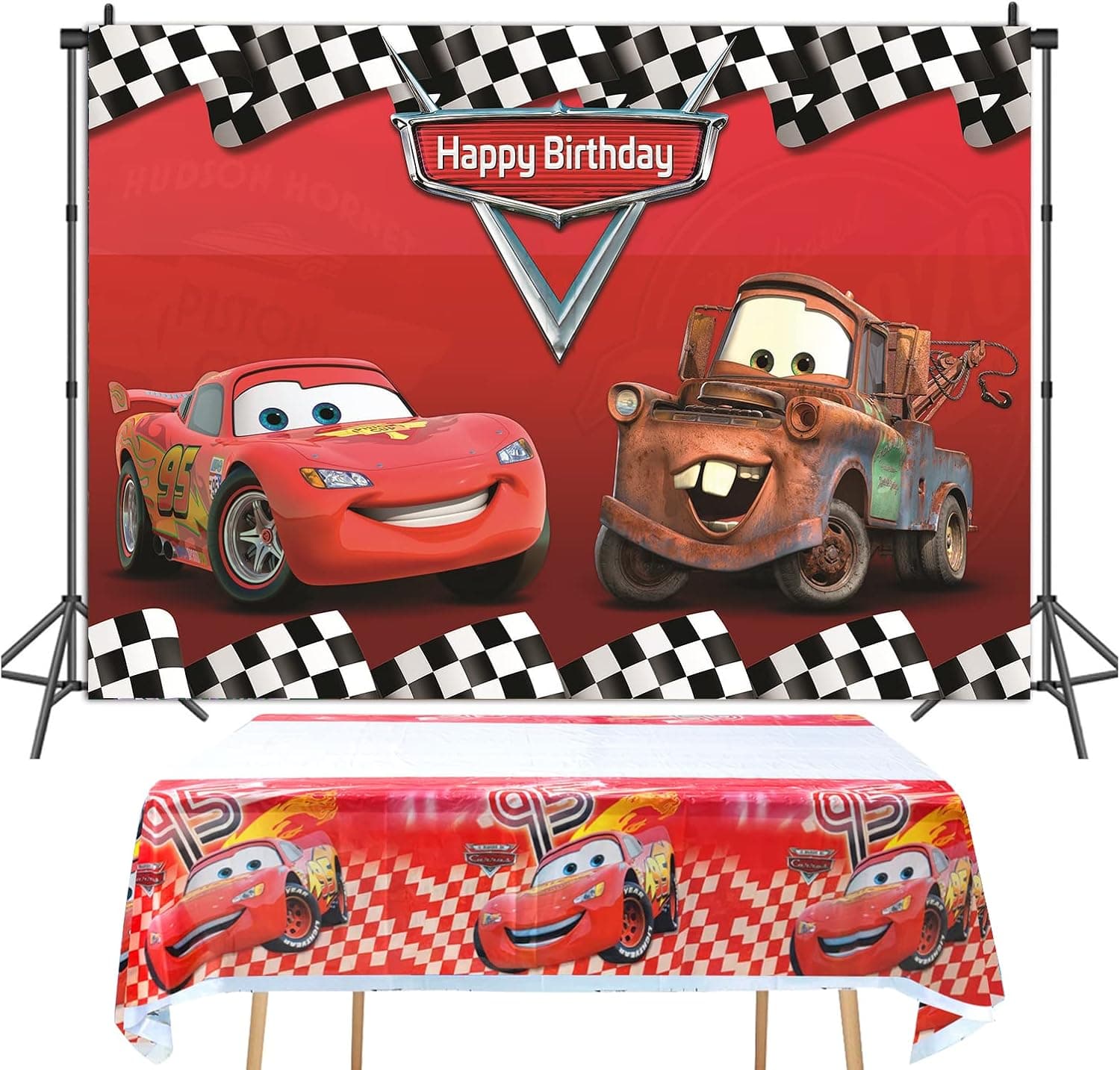 Car Racing Themed Backdrop and Tablecloth 70x42in Cartoon Cars Mobilization Birthday Party Decor Supplies Banner Background (5X3FT), Red