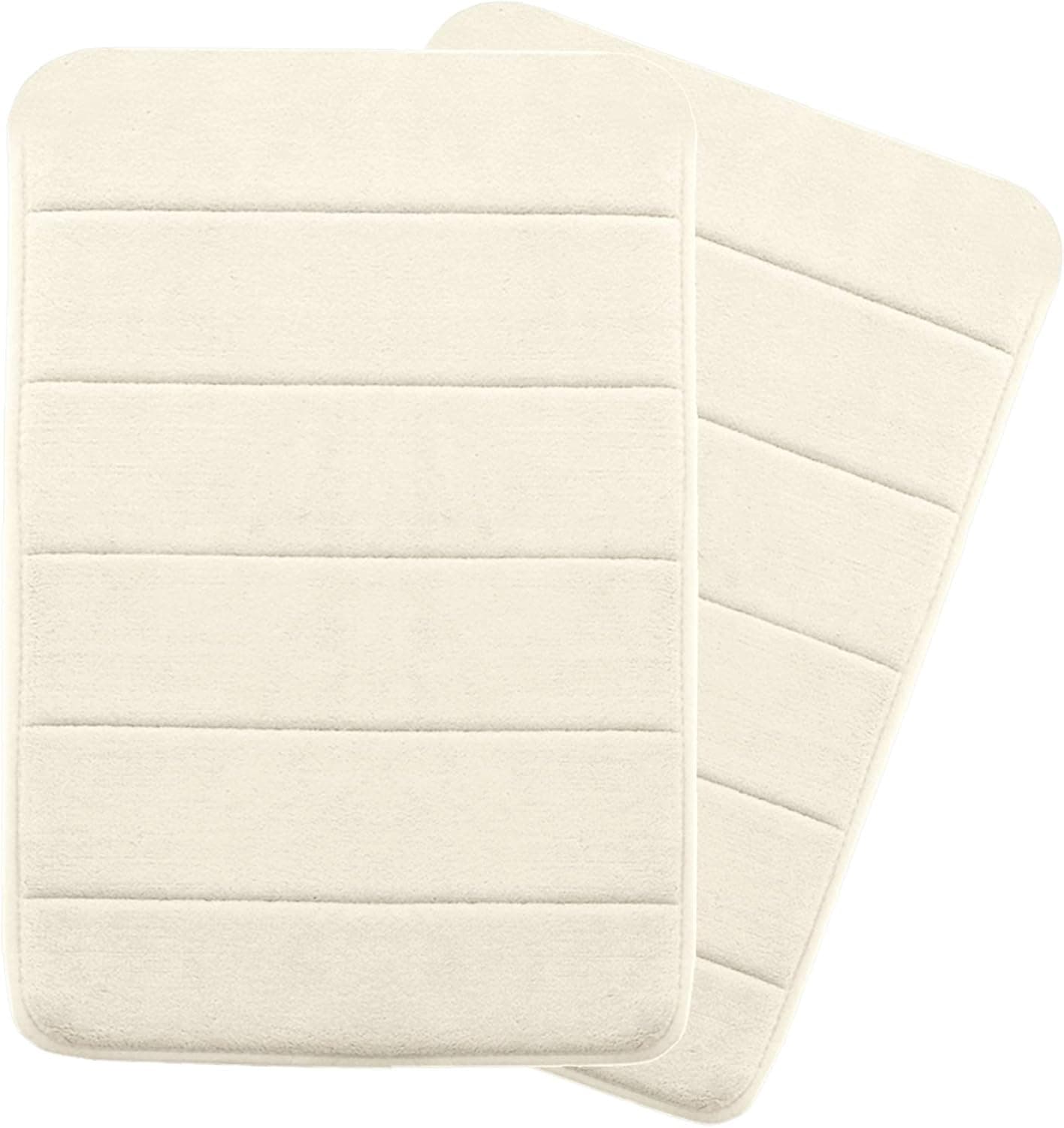 Flamingo P Microfiber Memory Foam Fieldcrest Luxury Bath Rugs, 17-Inch by 24-Inch, Beige Striped Pattern, Two Pieces