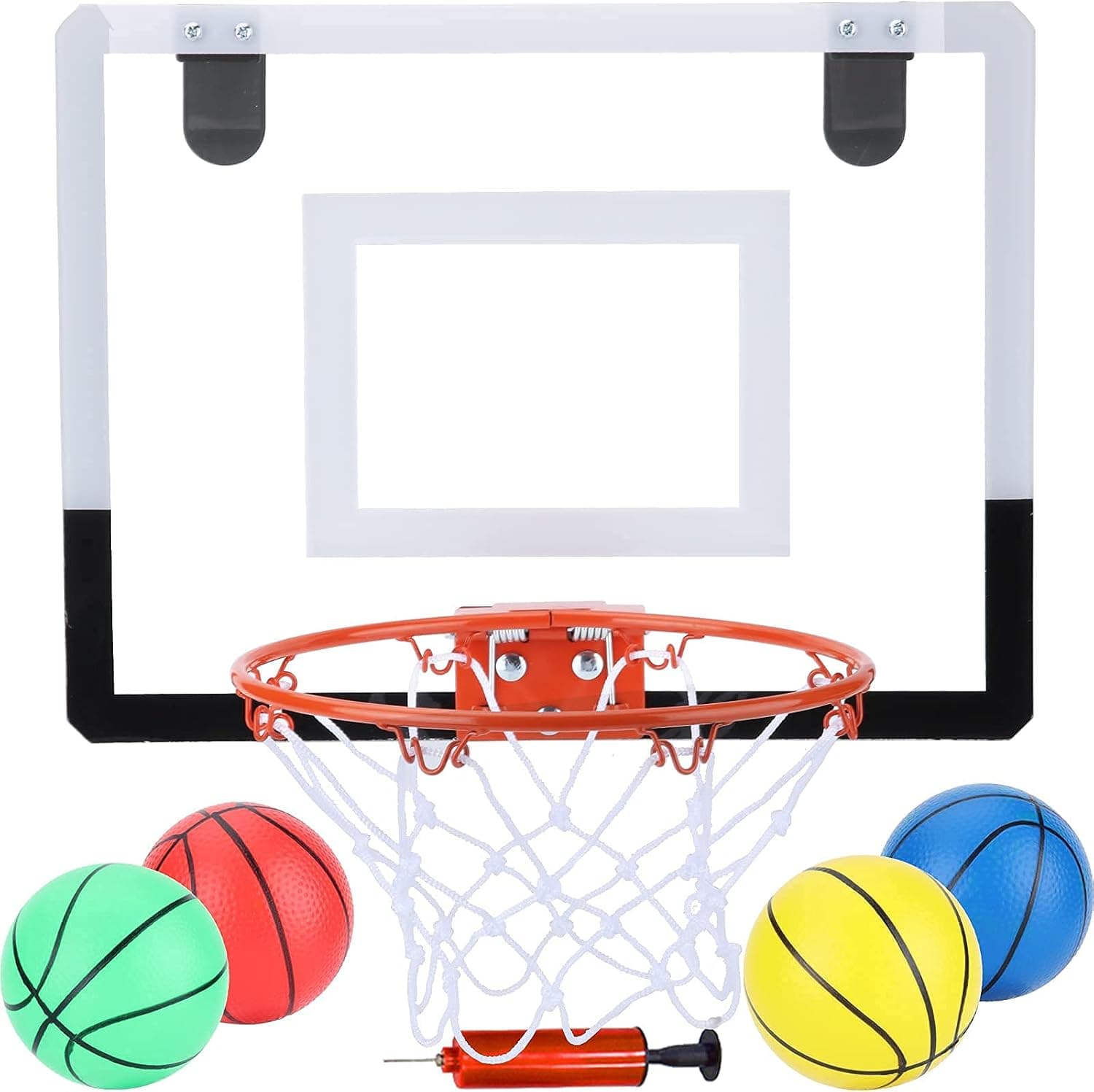Indoor Mini Basketball Hoop for Kids and Adult 16 X 12 Inch Board Family Games for Home and Office Door Wall Mount Includes 4 Basketballs and Hand Pump with 1 Inflation Needle