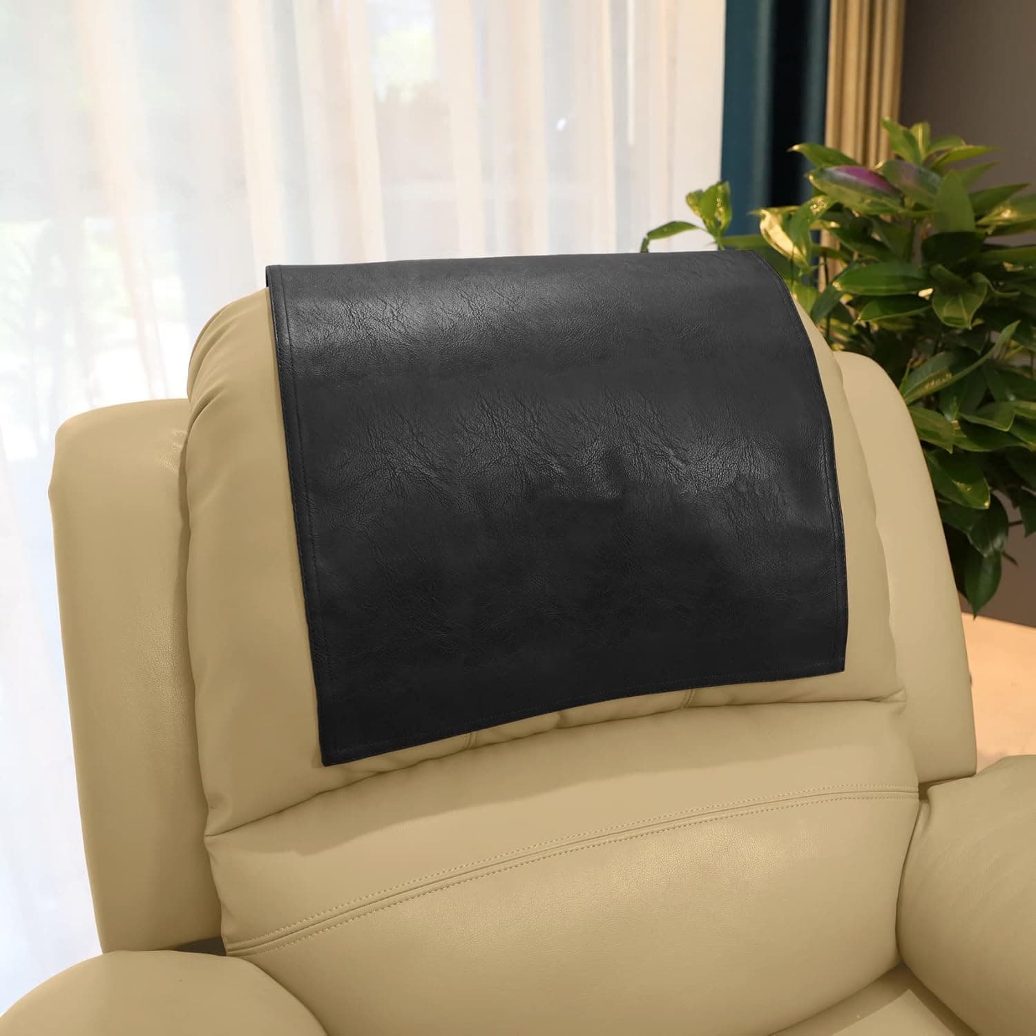 AmazeCov Headrest Cover for Furniture Slipcovers,Faux Leather Headrest Protector for Recline Chair Vinyl Head Protector Cover for Sofa,Theater Seat Cover for Home & Office 17x27 Inches, Black